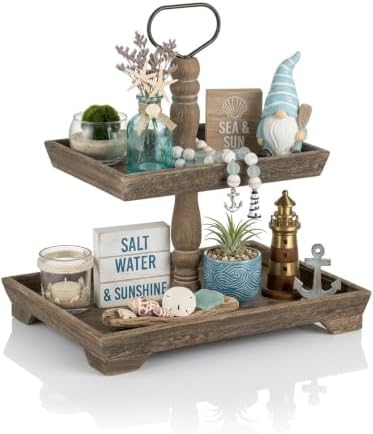 Hanobe 2 Tiered Decorative Trays Stand Coastal Beach Coffee Table Decor by Hanobe