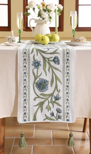 ISAENNE Designer French Linen Long Table Runner,102"x12"-Mosella E - Image 5