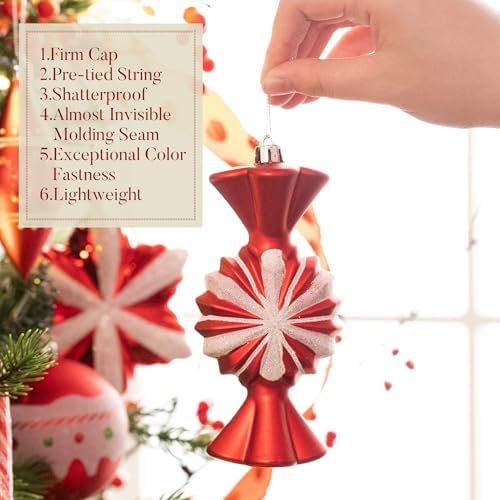 Valery Madelyn Christmas Ball Ornaments, 60ct Candy Cane Red and White Shatterproof Christmas Tree Decorations Set, Variety Decorative Hanging Ornaments for Xmas Trees Bulk Holiday Party Decor - Image 5