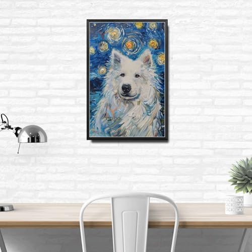 Metal Sign Vintage Tin Sign Samoyed Starry Night Samoyed Frosty Samoyed in Night for Home Winter Retreat and Seasonal Celebrations Rustproof Aluminum 8×12 Inches with Metal Frame - Image 3