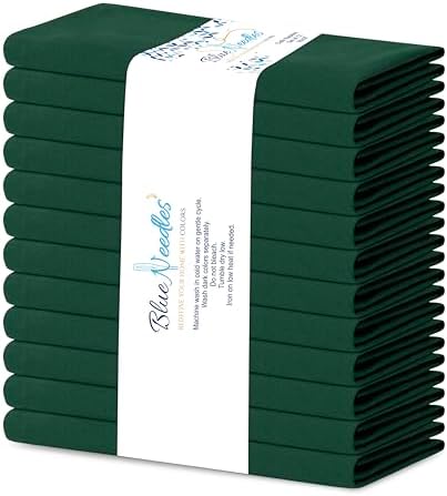 Blue Needles Solid Cloth Napkins 100% Cotton Set of 12-18 x 18 Inches by BlueNeedles