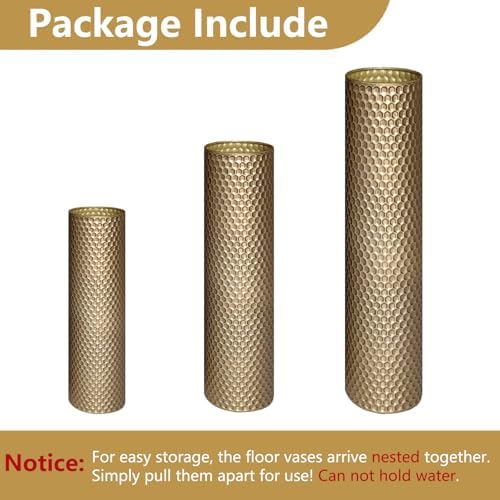 Gold Tall Floor Vase - Set of 3 Brass Large Metal Decorative Vases - Image 7