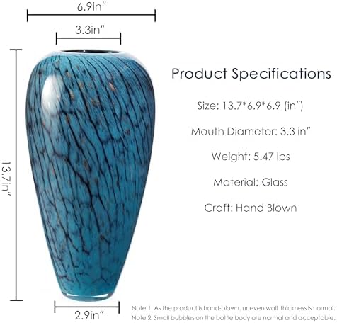 Hand Blown Glass Vase, 13.7 Inch Large Colored Decorative Vase for Home Decor, Ideal for Living Room, Dining Table, Office, Fireplace Mantel, Shelf Display & Wedding Centerpieces - Image 4