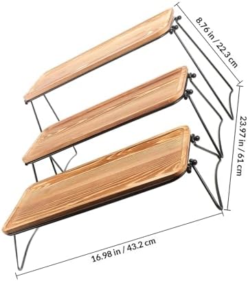 Wooden Tiered Serving Tray Set with Rack, Easy Assembly - Image 2