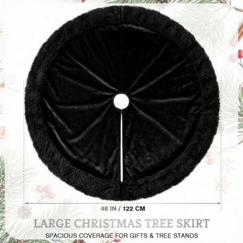 Skylety 48" Velvet Christmas Tree Skirt with Faux Fur Trim,Black - Image 2