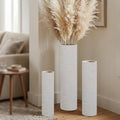 Distressed Off-White Tall Floor Vase - Set of 3 Pottery Look Metal Vases by Unknown