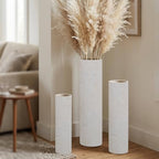 Distressed Off-White Tall Floor Vase - Set of 3 Pottery Look Metal Vases by Unknown