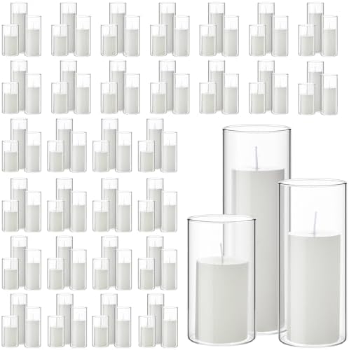 Shihanee 180 Pcs Pillar Candles & Glass Cylinder Holders Set,White by Shihanee