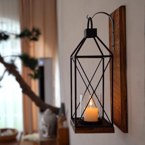 Homemory Wall Candle Sconces Set of 2, Rustic Wood Holders with Glass Decor - Image 2