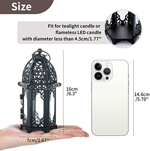 NUPTIO 6 Pcs Hanging Candle Holder Lantern Centerpiece Table/Hanging Glass Hexagon Moroccan Candle Lantern Holders, Black - Image 3