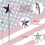 6 Pcs 4th of July Decorations Outdoor,19" Patriotic Metal Barn Stars Decorative Garden Stakes for Independence Day,Americana Patriotic Yard Signs Decor for Garden Lawn Porch - Image 3