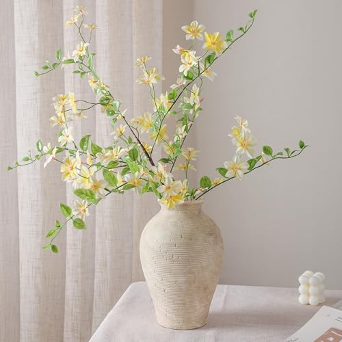 Ceramic Flower Vase Home Decor, 9 in Farmhouse Table Vases Rustic Vintage Living Room Kitchen Bedroom Pottery Decorative Vases for Flowers House Book Shelf Office Coffee Desk Dining Entryway, Retro - Image 2