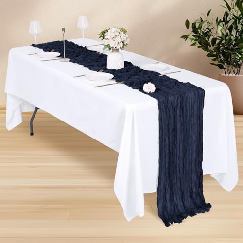 14 Pack Navy Blue Cheesecloth Table Runner 17x108 Inch Semi Sheer Boho Gauze Cheese Cloth Fabric Table Runners, for Wedding Party Baby Shower Birthday Home Decor Garden Farmhouse - Image 3