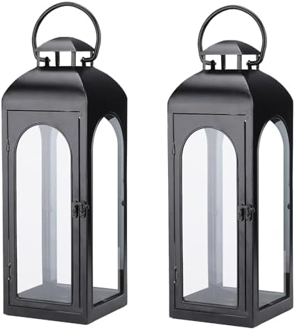 Bdor 20 Inch Outdoor Indoor Lantern, Set of 2 Black Metal Candle Lanterns by Bdor