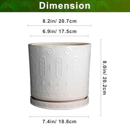 Eightpot Ceramic Planter for Indoor Plants - 8 Inch Plant Pot Outdoor Flower Pot with Drainage Holes and Saucer Modern Round Planter Succulent Pot for Home Garden Decor White - Image 3