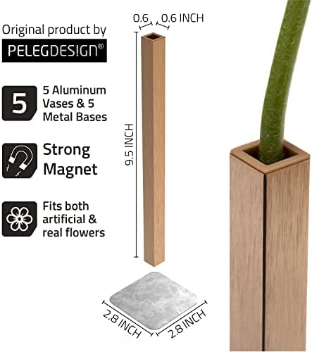 PELEG DESIGN Magnetic Bud Vase Set (Gold) - Unique Home Decor Gift & Modern Table Centerpiece - 5 Aluminum Single Stem Vases - 9.4" Tall Gravity Defying Decor - Image 5