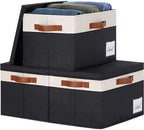 GhvyenntteS Large Storage Bins with Lids (3 Pack), Storage Baskets with Lid and Label Window, Foldable Fabric Storage Boxes with 3 Handles for Home Office College Dorms (Black, 15" x 11" x 9.7") by GhvyenntteS