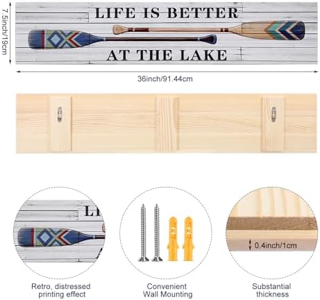 RattanView Life Is Better at the Lake Porch or Entryway Sign 36" by 7.5" Pine Wood Rustic Art Print Lake Life Decor Hanging Wall Art for House, Living Room, Kitchen or Indoor and Outdoor - Image 3