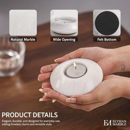 Tea Light Candle Holders Set of 3 – Handcrafted Natural Marble Tealight & Votive Holders in Graduated Sizes (4", 3.5", 3"), Decorative Stone Candle Holders for Home Décor & Table Centerpieces - Image 4