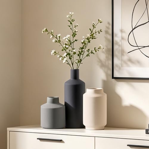 Ceramic Vase Set of 3, Modern Decorative Vases for Home Decor, Small Flower Pottery Vase Sets, Boho Farmhouse Rustic Vases for Living Room, Kitchen, Bedroom, Bathroom, Shelf, Table - Image 5