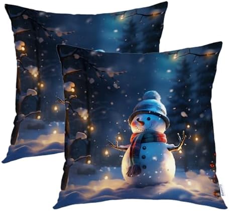 Batmerry Christmas New Year Throw Pillow Covers, Trees Snowmen Snow Fireflies Decorative Pillow Covers Digital Printing Blended for Couch Sofa Bed Invisible Zipper 26X26 in(Set of 2) by Batmerry
