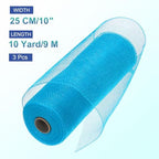 MECCANIXITY 3pcs 10 Inch Poly Burlap Mesh for Wreath, Decorative Mesh Fabric Ribbon 10 Yard for Fall Easter Christmas Flower Bow, Lake Blue - Image 2