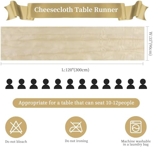 6 Pack Beige Cheesecloth Table Runner 35×120Inch Boho Wedding Home Decor - Image 3