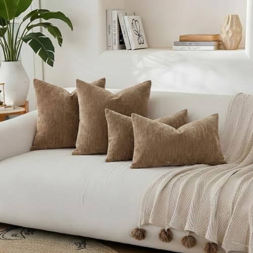 decorUhome Soft Chenille Brown Throw Pillow Covers 26X26 Set of 2 - Image 5