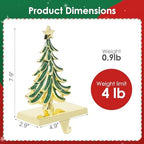 Christmas Stocking Holders for Mantle Set of 2 Green Xmas Tree Stocking Hangers Sturdy Hooks with Gold Non-Slip Base for Fireplace Christmas Gifts Holiday Party Decoration - Image 2