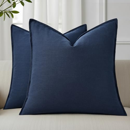 decorUhome Fall Navy Blue Linen Throw Pillow Covers 26x26 Set of 2 by decorUhome