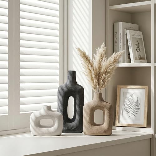 DREAMLOOM Ceramic Vase Set of 3, Black - Image 5