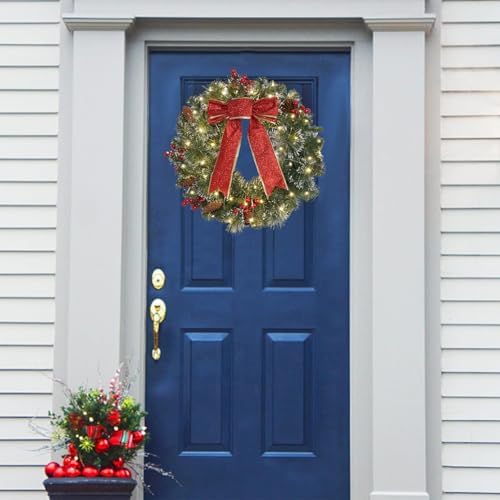 DiliComing 16-Inch Pre-Lit Winter Wreath - Large Christmas Door Wreath, Front Door & Window Decorations - Image 3