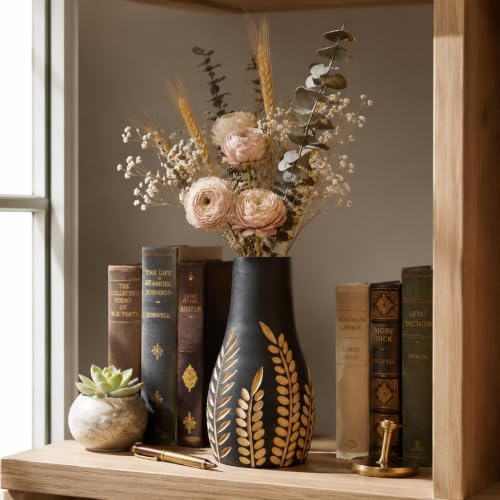 Home Decor Vases for Centerpieces,Wood Flower Vase for Living Room Decor，Black Boho Bookshelf Desk Entry Way Coffee Table Decor,Kitchen Office Laundry Bedroom Decor Aesthetic Vases for Flowers - Image 5