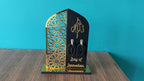 2 Pieces Wood Ramadan Decorations Islamic Eid Mubarak Kareem Table Sign Moon Hollow Star Ornament for Muslim Party Tabletop Decor Home Art Craft Decoration Golden Moon (Black, Medium - 8"W x 12"H) - Image 4