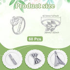 Peacoblue 60Pcs Sliver Leaf Napkin Rings Holders Modern Stainless Steel Napkin Ring Holders for Table Decor Settings, Vintage Napkin Ring for Wedding Christmas Thanksgiving Day Party - Image 2