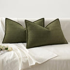 MIULEE Pack of 2 Olive Green Decorative Lumbar Chenille Pillow Covers 12x20 - Image 6