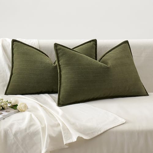 MIULEE Pack of 2 Olive Green Decorative Lumbar Chenille Pillow Covers 12x20 - Image 6