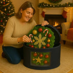 Christmas Wreath Storage Bag,Collapsible Felt Holiday Garland Container with Zipper & Handle, Durable Wreath Organizer Bin for Seasonal Decor Storage 20 x 12 (Black, 12 x 20) - Image 2