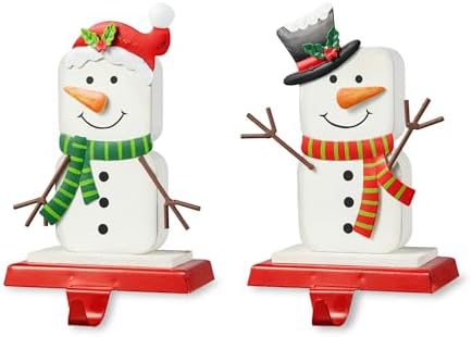 Glitzhome Christmas Stocking Holders for Mantel, Set of 2 Snowman S'Mores Marshmallow Metal Hooks, Heavy Duty Fireplace Hangers for Indoor Holiday Decor by Glitzhome