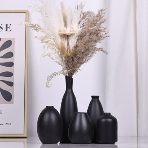 Black Ceramic Bud Vases Set of 5, Farmhouse & Mantle Decor, Home Decoration for Living Room, Kitchen & Office, Coffee Table Decor, Bulk Bud Vases - Image 3