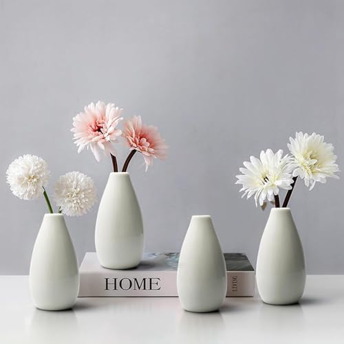 Modern Small Flower Vases 8 Pack - Ceramic, White - Image 5