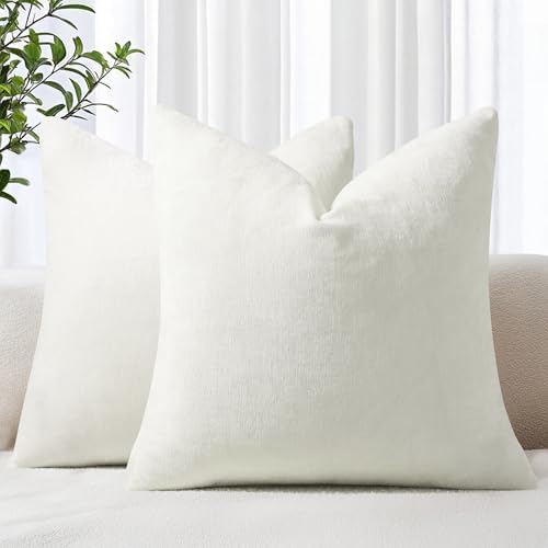 decorUhome Soft Chenille Cream White Throw Pillow Covers 24X24 Set of 2 by decorUhome