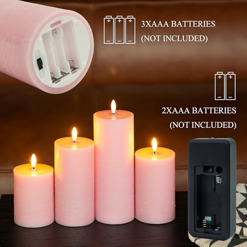LUSHARBOR Flameless Candles, 4 Pack Battery Operated Candles with Remote, Real Wax LED Fake Candles with Timer Flickering for Christmas Wedding Home Party D3 H 5" 6" 7" 9" Pink - Image 6
