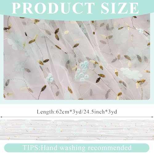 Embroidery Floral Table Runner Rustic Spring Summer Wildflower Tulle Table Runner Vintage Flower Kitchen Dining Tabletop Runners Decoration for Home Wedding Party, 108x24.5 Inch (Green Flowers) - Image 2