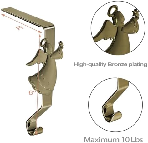 Christmas Stocking Holder for Mantle Set of 7, Reusable Christmas Stocking Hooks, No-Damage Xmas Hanger for Fireplace mantle Grip Stand Christmas Decoration Ornaments Hanging Bronze Shelf Floor - Image 2