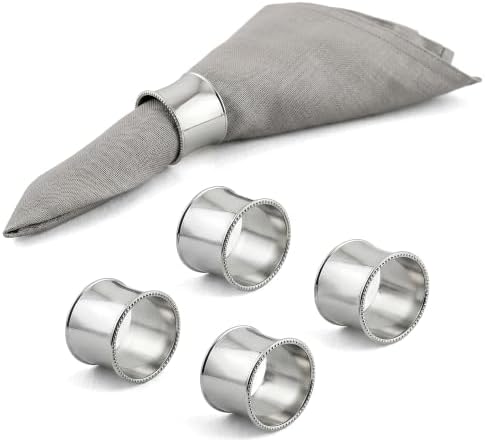 Beaded Silver Plated Napkin Rings Set of 4 by KRYSALIIS