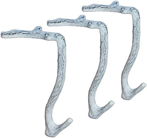 Lulu Decor,100% Cast Iron 8" Antique White Branch Mantel Stocking Holders with Rubber Base for Better Grip, can Hold Upto 9 lbs, Natural Beautiful Shape, Simple Sophisticated Design (3 Pcs) by LuluDecor