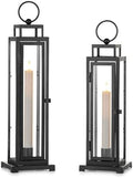 Black Lantern Decorative Indoor, with LED Taper Candles by Staymoment