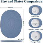 Oval Woven Cotton Placemats Set of 6, Thick Braided Rope Table Mats, 17 x 13 Inches Large Non Slip Heat Resistant Place Mats for Dining Table, Farmhouse Boho Hot Pads for Kitchen Decor (6, Blue) - Image 2