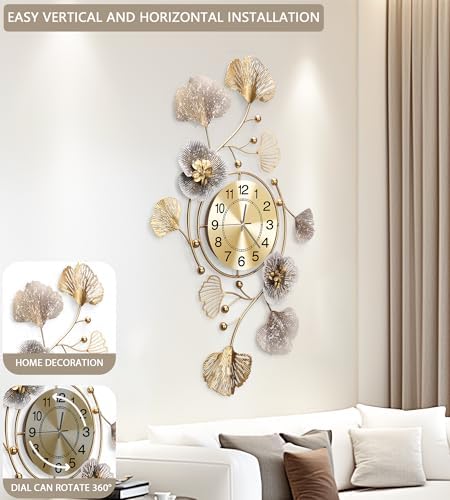 33" Modern Farmhouse Large Decorative Wall Clock, Ginkgo Metal Art - Image 4